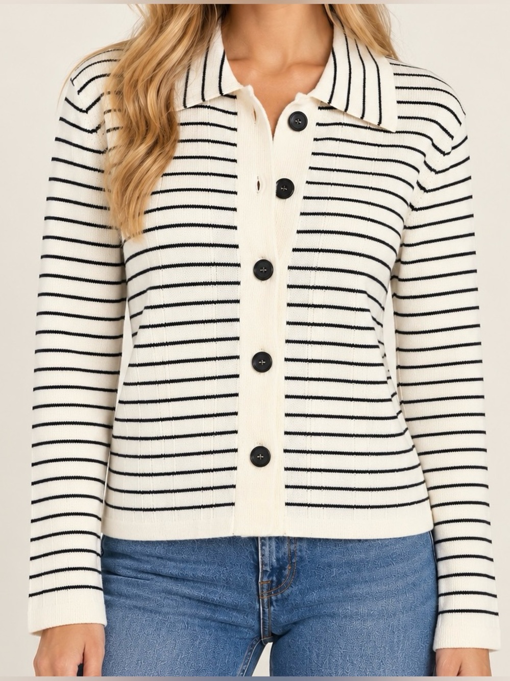 Stitches & Stripes Revolve White Black Striped Collared Cardigan Size Small NWOT